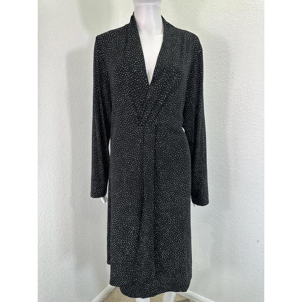 Sz XL J Jill Black Polka Dot Wrap Dress Knee Length Office Career Corpcore Work